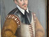 painting of a man in a brown and white outfit holding a bird