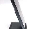 a close up of a cell phone on a stand