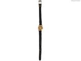 l'image d'une montre en or avec un bracelet en cuir noir