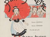 an image of a poster for a musical with a woman holding a red umbrella