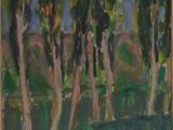 une peinture à l'huile représentant des arbres dans un champ, avec le ciel en arrière-plan