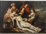 an image of a painting of jesus on the cross with other people