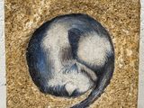 peinture représentant un chat dans une boîte sur fond blanc