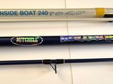 three different types of fishing rods on display on the wall