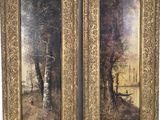 paire de peintures à l'huile du XIXe siècle représentant un paysage boisé