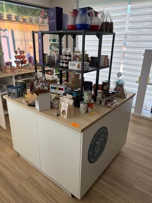 a counter that has a lot of items on it