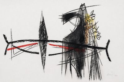 drawing of a black and white drawing of a boat with a red line