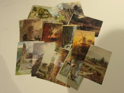 many different pictures of a painting on a white surface