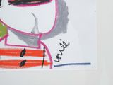 a drawing of a person with a hat and a scarf