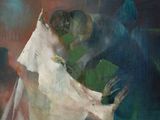 a painting of a man and a woman hugging