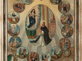 an image of a painting of the virgin and child in a circle