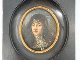 painting of a woman in a black dress in a black frame