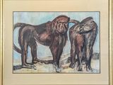 painting of two monkeys standing next to each other in a gold frame