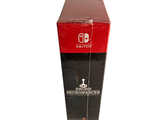 a red box with a black and white logo on it