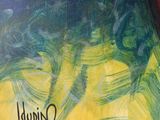 an image of a painting of a woman ' s face with the word liquid written on it