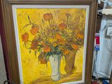 a picture of a painting of flowers in a vase on a table