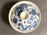 chinese blue and white porcelain bowl and saucer with dragon design