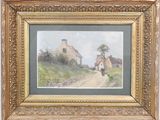 an image of a painting of a woman walking down a dirt road