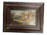 painting on the wall of a room with a picture of a castle
