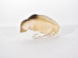 un objet en verre orné d'une coquille, posé sur une surface blanche