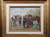 an image of a painting of a group of men with horses