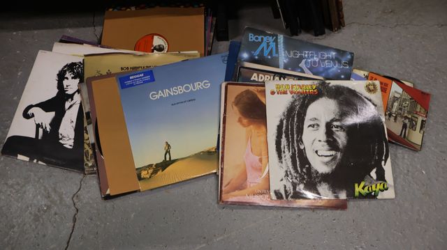 Lot de vinyles 33 tours et 45 tours, variété françaises, disco, r...