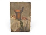 une image représentant un tableau sur lequel figurent un vase et des oignons posés sur une table