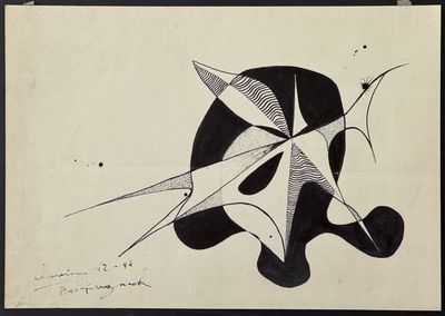 un dessin en noir et blanc représentant un motif abstrait sur une feuille de papier