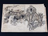 dessin représentant un homme à cheval, à côté d'un dessin représentant un homme sur un cheval