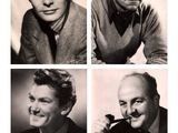 four black and white photos of a man smoking a cigarette