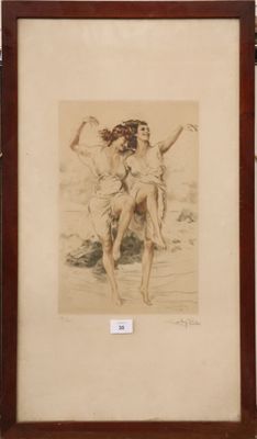 painting of a woman on a horse with a man on her back