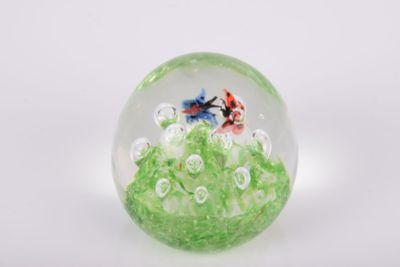 a glass ball with a small fish inside of it