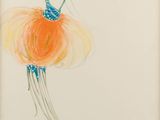 le dessin d'une femme en robe orange tenant une balle orange