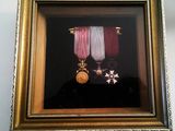 une photo d'une photo représentant une médaille et une médaille exposée