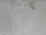 a clear glass vase with a statue of a woman on it