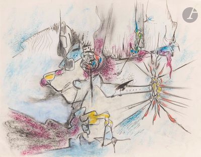 dessin représentant un homme à cheval avec un oiseau sur le dos