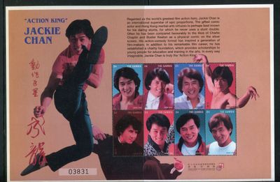 an image of a stamp with a picture of a man doing a karate pose