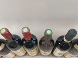 six bottles of wine lined up in a row on a white surface