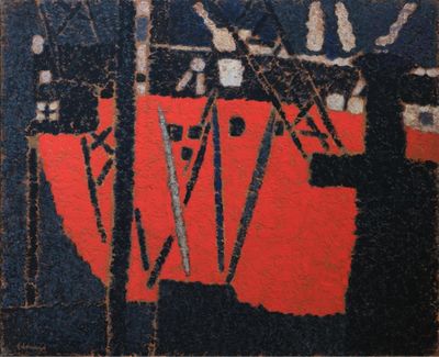 a picture of a painting with a red and black background