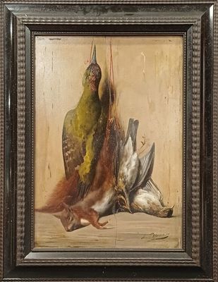 une photo d'un tableau représentant un oiseau et un oiseau mort