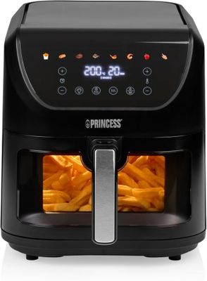 une friteuse à air chaud noire contenant des frites