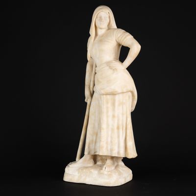 Tullo Golfarelli (1852-1928) "Aux Champs", albâtre sculpté.