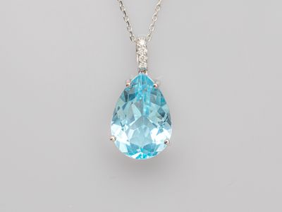 Pendentif en or gris 750°/°° (18K), serti d'une topaze bleu … - Photo 1