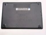 a black laptop with a blue sticker on the back of it