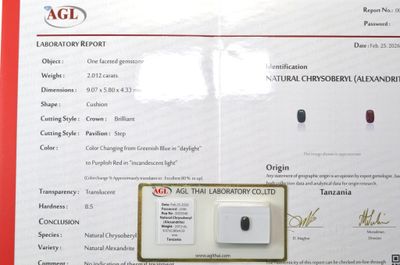 Une alexandrite facettée taille coussin, d'un poids de 2,01 …