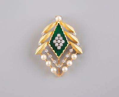 Pendentif en or jaune, 18K 750°/°°, à palmette, le centre se…