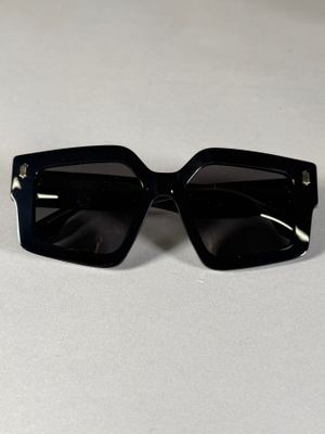 Les lunettes de soleil sont noires et ont des verres noirs.