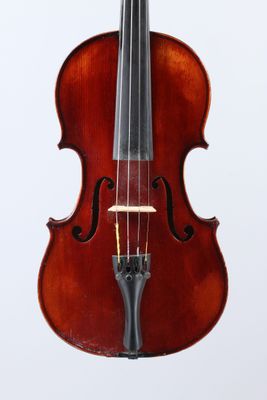 a close up of a violin with a bow on a white background