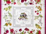 a picture of a table cloth with a picture of a horse and carriage
