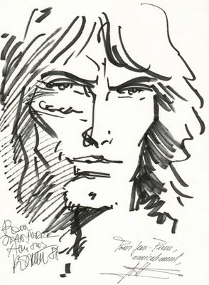 un dessin représentant un homme aux cheveux longs et à la barbe